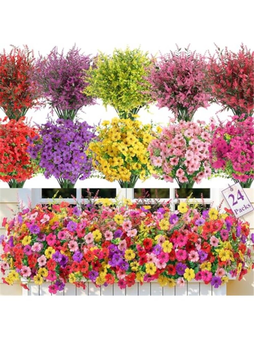 24 Bundles Artificial Flowers Outdoor UV Resistant Faux Silk Eucalyptus Lavender